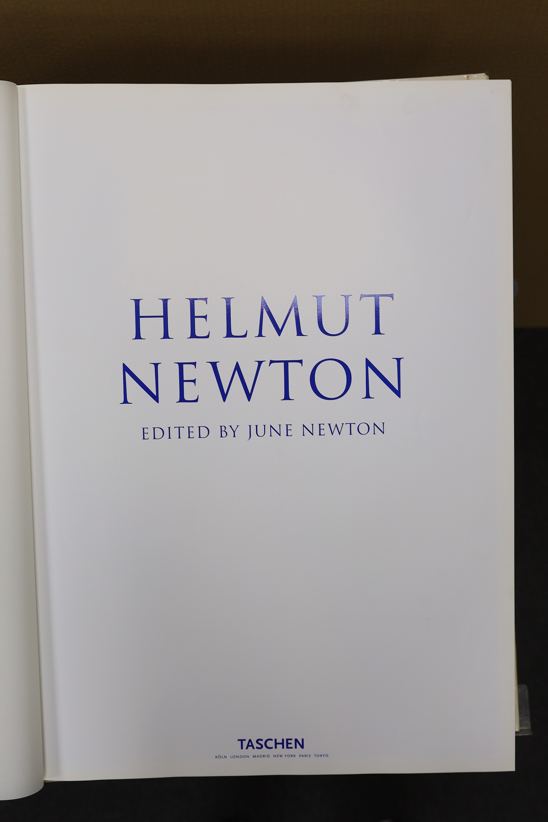 Newton, Helmut - Sumo, one of 10,000, signed, folio, original cloth in d/j, with 464 pp., 400 plates, Taschen, Monte Carlo, 1999, with chrome stand designed by Philippe Starck, together with original shipping box.